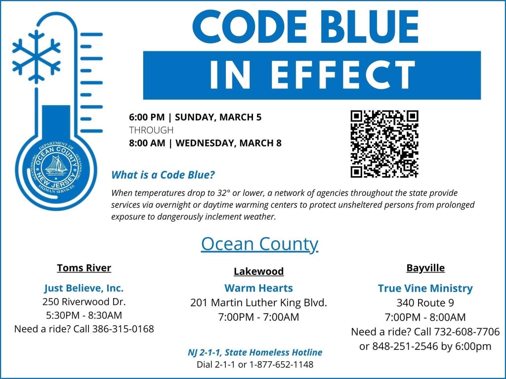 Code Blue in Effect in Ocean&nbsp;County