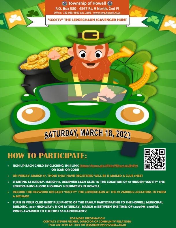 Register for Saturday’s “Scotty” The Leprechaun Scavenger Hunt on&nbsp;Saturday