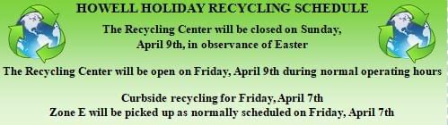 Howell Holiday Recycling&nbsp;Schedule